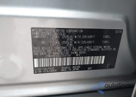 2020 Toyota Rav4 Le from USA, damaged, VIN JTMH1RFV3LD054154